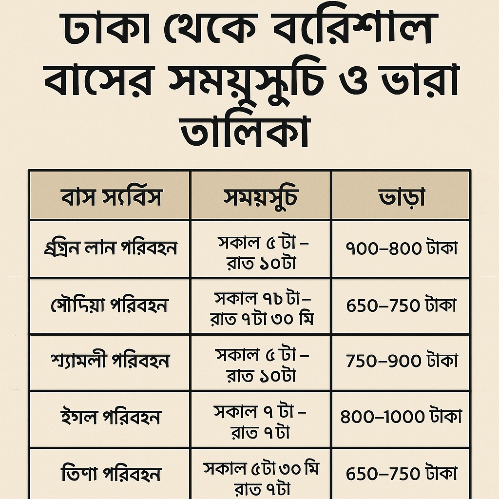 ঢাকা থেকে বরিশাল বাসের